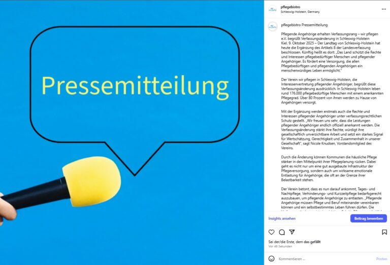 Pflegende Angehörige erhalten Verfassungsrang – wir pflegen e.V. begrüßt Verfassungsänderung in Schleswig-Holstein